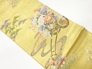 引箔花車に鴛鴦・松・花模様織出し袋帯